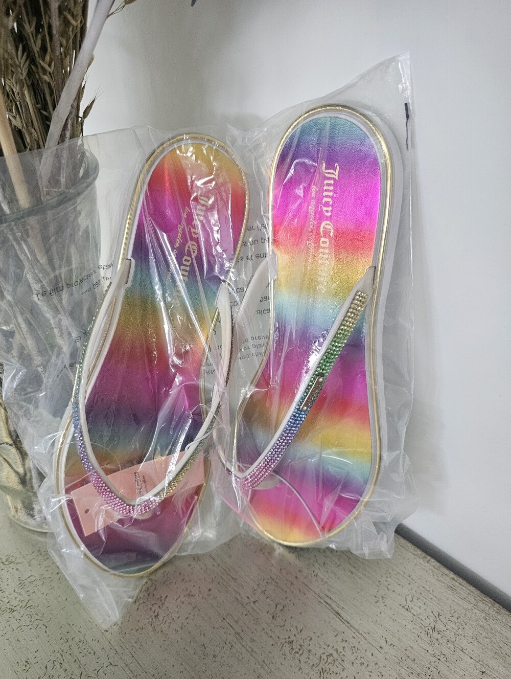 Juicy Couture Rainbow Rhinestone Thong Sandals - Multi